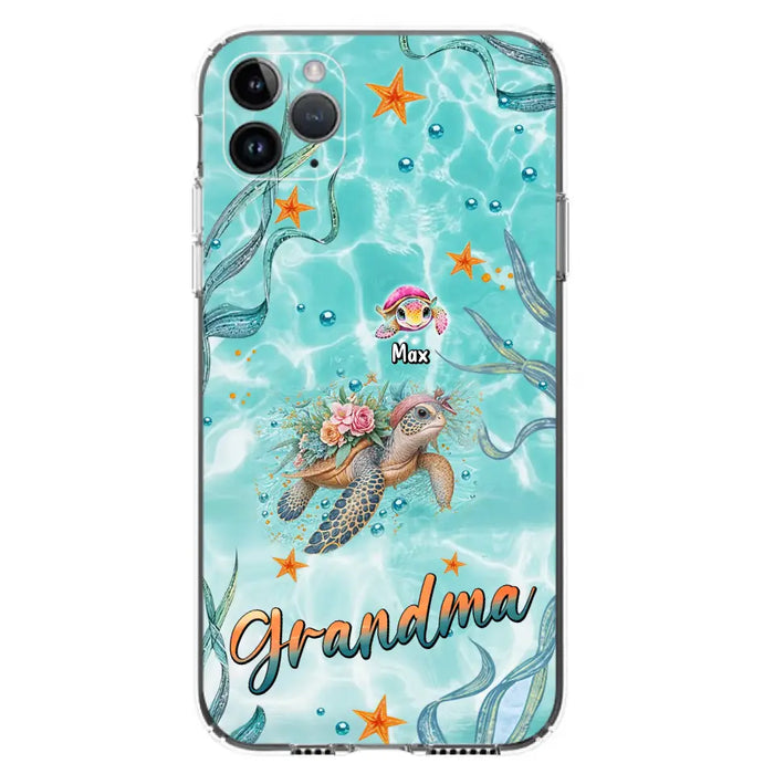 Custom Personalized Grandma Ocean Turtles Phone Case - Gift Idea For Grandma/ Mom - Up to 10 Kids - Case For iPhone/ Samsung