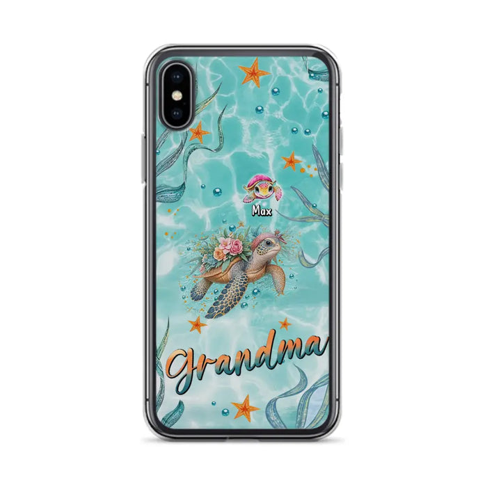 Custom Personalized Grandma Ocean Turtles Phone Case - Gift Idea For Grandma/ Mom - Up to 10 Kids - Case For iPhone/ Samsung