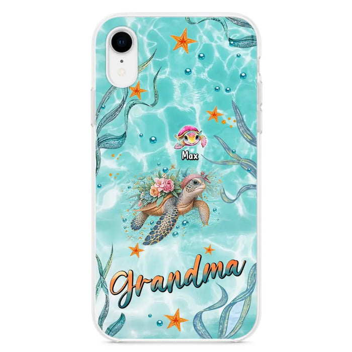 Custom Personalized Grandma Ocean Turtles Phone Case - Gift Idea For Grandma/ Mom - Up to 10 Kids - Case For iPhone/ Samsung