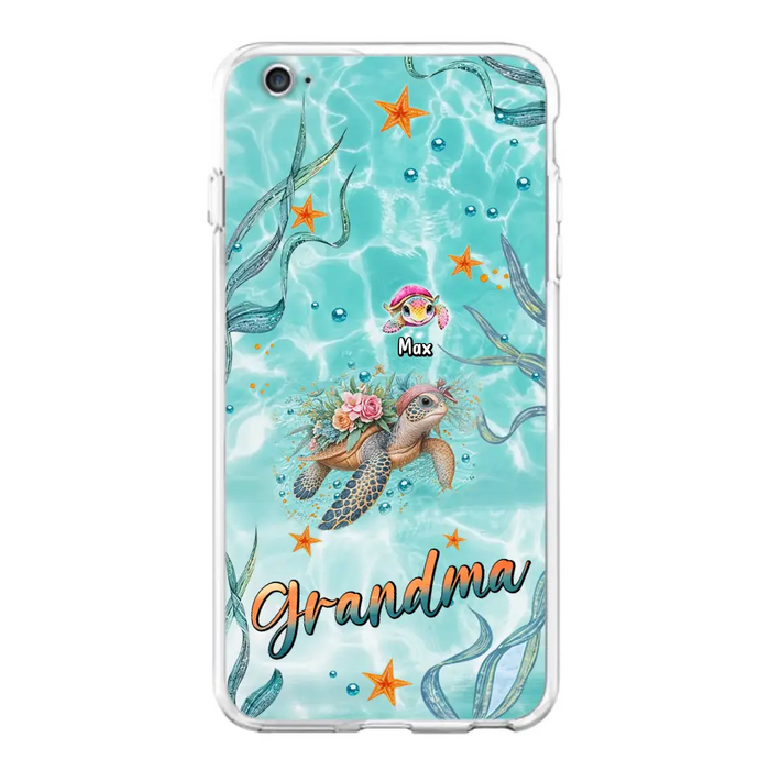 Custom Personalized Grandma Ocean Turtles Phone Case - Gift Idea For Grandma/ Mom - Up to 10 Kids - Case For iPhone/ Samsung