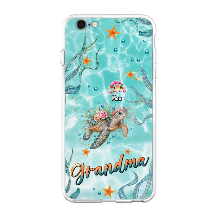 Custom Personalized Grandma Ocean Turtles Phone Case - Gift Idea For Grandma/ Mom - Up to 10 Kids - Case For iPhone/ Samsung