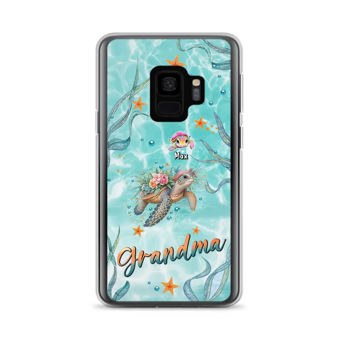 Custom Personalized Grandma Ocean Turtles Phone Case - Gift Idea For Grandma/ Mom - Up to 10 Kids - Case For iPhone/ Samsung