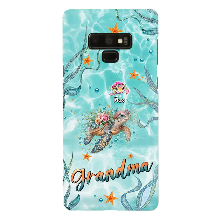 Custom Personalized Grandma Ocean Turtles Phone Case - Gift Idea For Grandma/ Mom - Up to 10 Kids - Case For iPhone/ Samsung