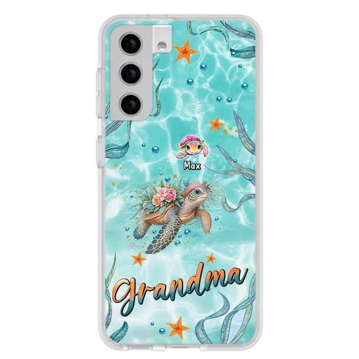 Custom Personalized Grandma Ocean Turtles Phone Case - Gift Idea For Grandma/ Mom - Up to 10 Kids - Case For iPhone/ Samsung