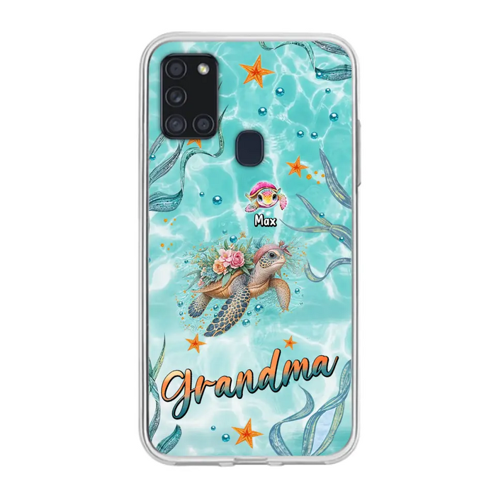 Custom Personalized Grandma Ocean Turtles Phone Case - Gift Idea For Grandma/ Mom - Up to 10 Kids - Case For iPhone/ Samsung