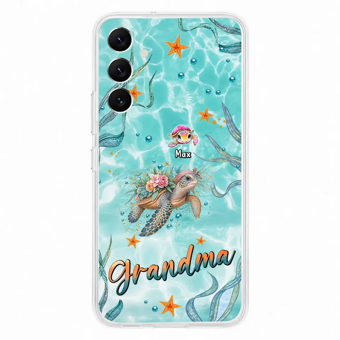 Custom Personalized Grandma Ocean Turtles Phone Case - Gift Idea For Grandma/ Mom - Up to 10 Kids - Case For iPhone/ Samsung