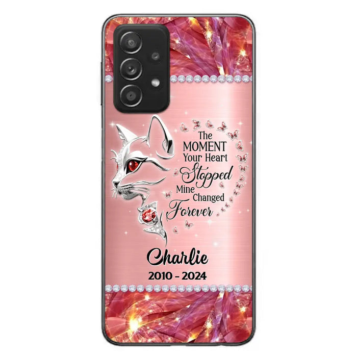 Custom Personalized Memorial Cat Phone Case - Memorial Gift For Cat Lover -  The Moment Your Heart Stopped Mine Changed Forever - Case For iPhone/ Samsung