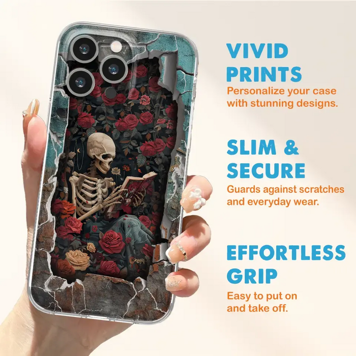 Custom Personalized Bookish Skeleton Phone Case - Reading Book Lover Gift Idea - Case For iPhone/ Samsung