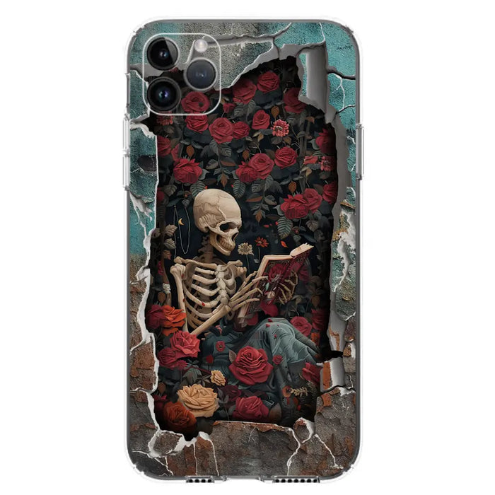 Custom Personalized Bookish Skeleton Phone Case - Reading Book Lover Gift Idea - Case For iPhone/ Samsung