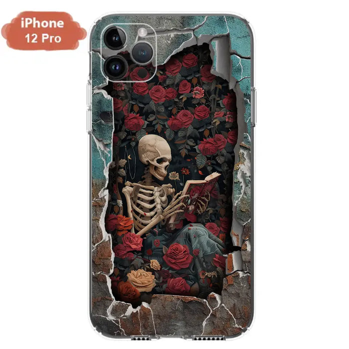 Custom Personalized Bookish Skeleton Phone Case - Reading Book Lover Gift Idea - Case For iPhone/ Samsung