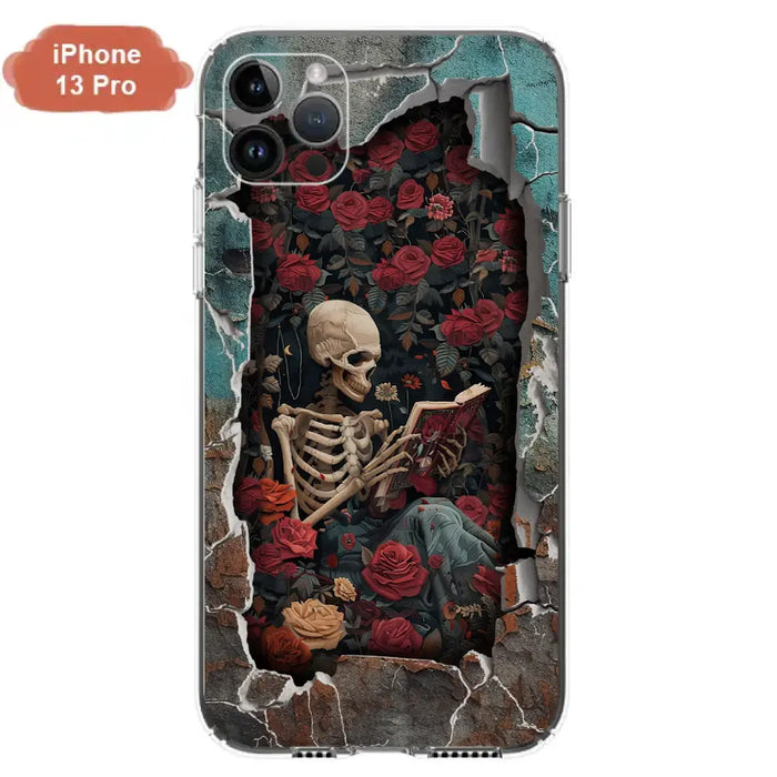 Custom Personalized Bookish Skeleton Phone Case - Reading Book Lover Gift Idea - Case For iPhone/ Samsung