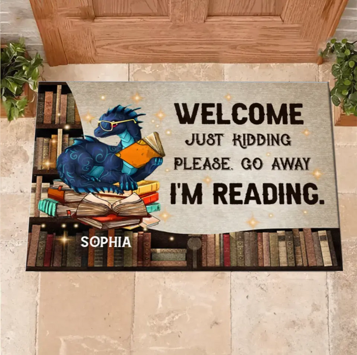 Custom Personalized Reading Book Doormat - Funny Gift Idea For Book Lovers - Welcome Just Kidding Please Go Away I'm Reading