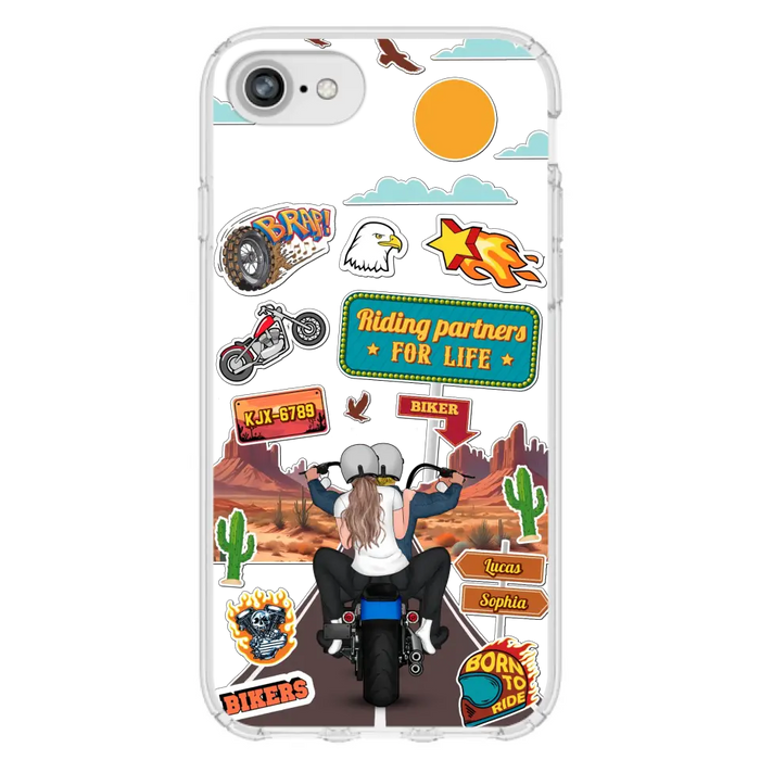 Custom Personalized Motorcycle Couple Phone Case - Gift Idea For Couple/ Husband & Wife/ Bikers - Transparent Phone Case For iPhone/Samsung