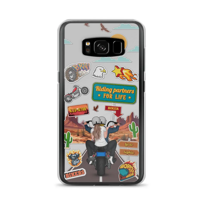 Custom Personalized Motorcycle Couple Phone Case - Gift Idea For Couple/ Husband & Wife/ Bikers - Transparent Phone Case For iPhone/Samsung