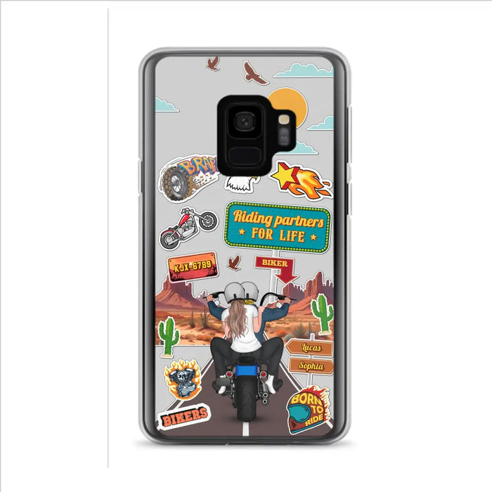 Custom Personalized Motorcycle Couple Phone Case - Gift Idea For Couple/ Husband & Wife/ Bikers - Transparent Phone Case For iPhone/Samsung