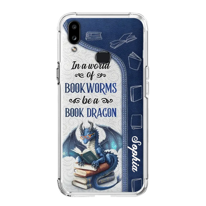 Custom Personalized Book Dragon Phone Case - Gift Idea For Book Lovers - In A World Of Bookworms Be A Book Dragon - Case For iPhone/ Samsung