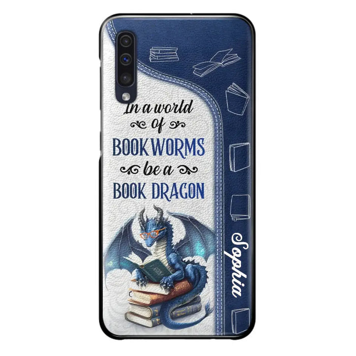 Custom Personalized Book Dragon Phone Case - Gift Idea For Book Lovers - In A World Of Bookworms Be A Book Dragon - Case For iPhone/ Samsung