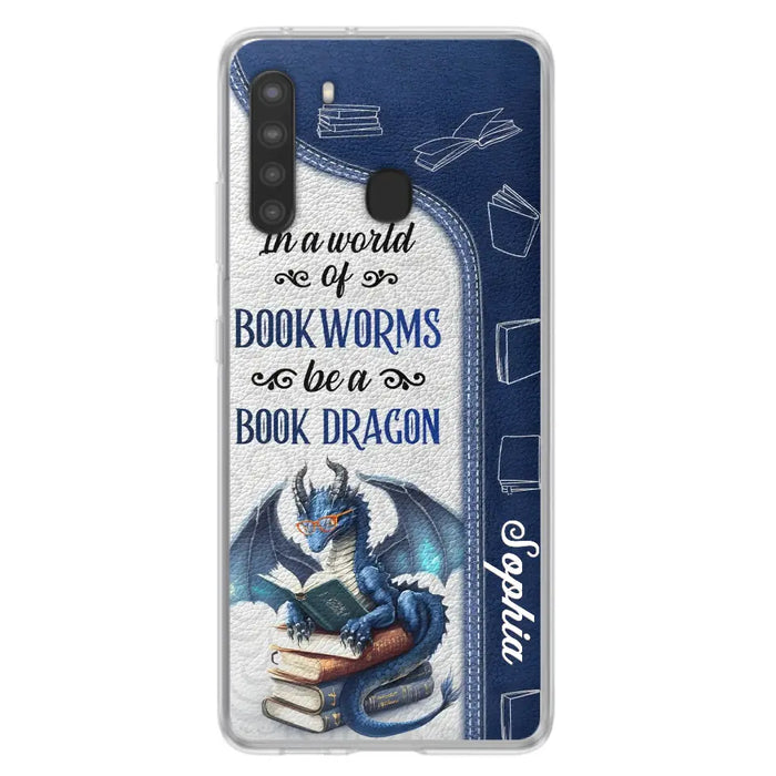 Custom Personalized Book Dragon Phone Case - Gift Idea For Book Lovers - In A World Of Bookworms Be A Book Dragon - Case For iPhone/ Samsung