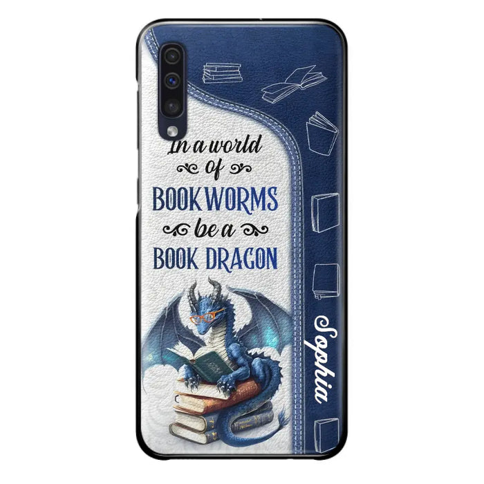 Custom Personalized Book Dragon Phone Case - Gift Idea For Book Lovers - In A World Of Bookworms Be A Book Dragon - Case For iPhone/ Samsung