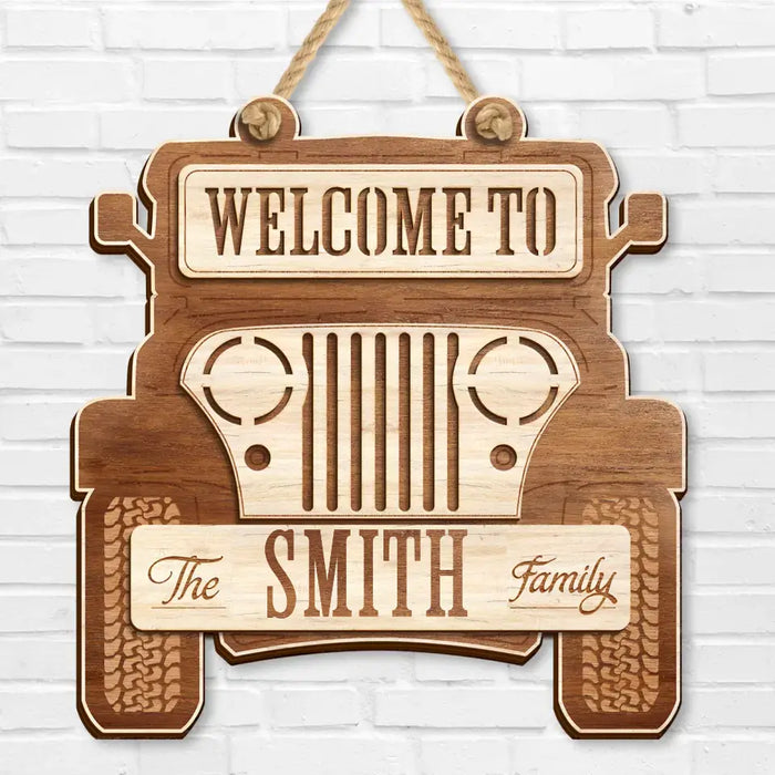 Custom Personalized Off-road Car 2 Layered Wooden Art - Door Sign Gift Idea For Family - Welcome To The Smith Family