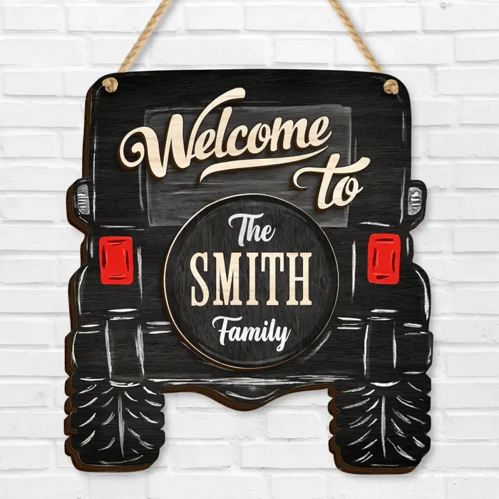 Custom Personalized Off-road Car 2 Layered Wooden Art - Door Sign Gift Idea For Family/ Off-road Car Lover - Welcome To The Smith Family