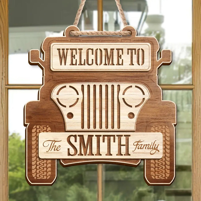 Custom Personalized Off-road Car 2 Layered Wooden Art - Door Sign Gift Idea For Family - Welcome To The Smith Family