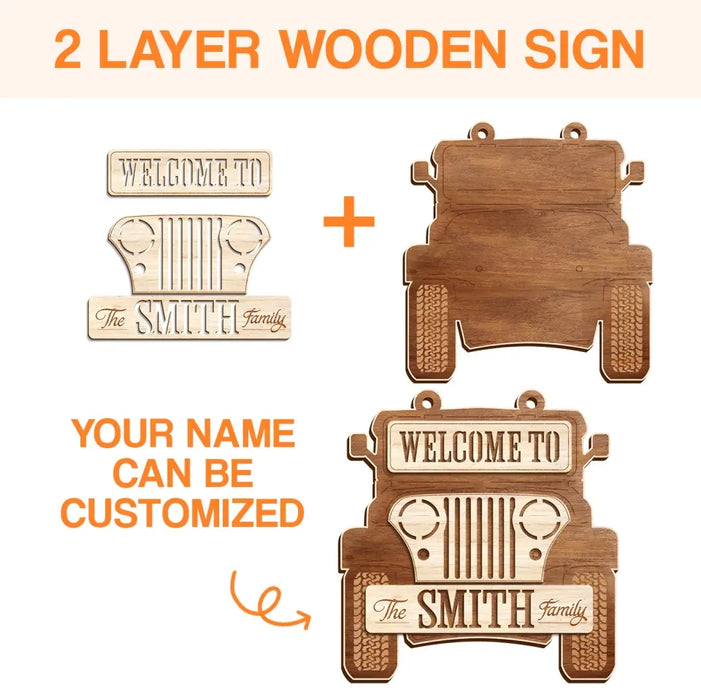 Custom Personalized Off-road Car 2 Layered Wooden Art - Door Sign Gift Idea For Family - Welcome To The Smith Family