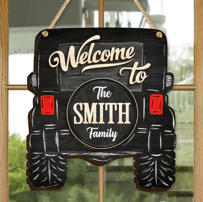 Custom Personalized Off-road Car 2 Layered Wooden Art - Door Sign Gift Idea For Family/ Off-road Car Lover - Welcome To The Smith Family