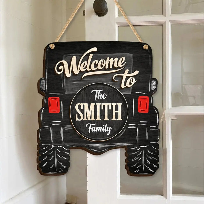 Custom Personalized Off-road Car 2 Layered Wooden Art - Door Sign Gift Idea For Family/ Off-road Car Lover - Welcome To The Smith Family