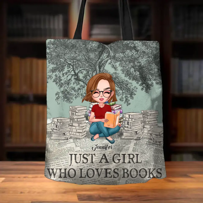 Custom Personalized Canvas Bag - Gift Idea For Book Lover - Just A Girl Who Loves Books