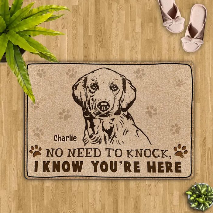 Custom Personalized Welcome Doormat - Upload Pet's Photos - Gift Idea For Dog Lover - No Need To Knock I Know You're Here