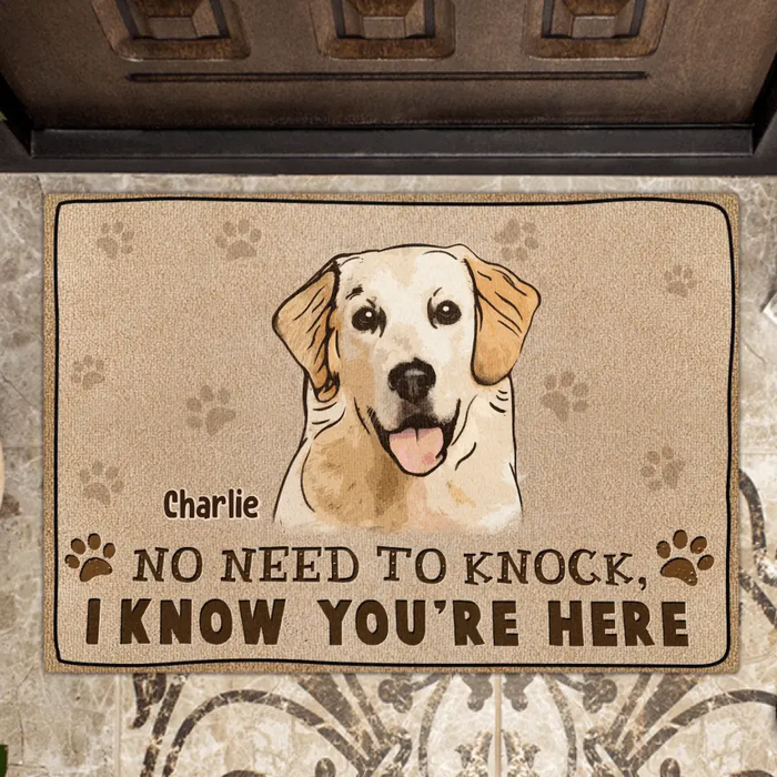 Custom Personalized Welcome Doormat - Upload Pet's Photos - Gift Idea For Dog Lover - No Need To Knock We Know You're Here