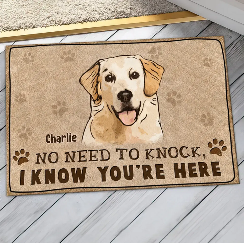 Personalized Welcome Doormat - Upload Pet's Photos - Gift Idea For Dog Lover - No Need To Knock We Know You're Here
