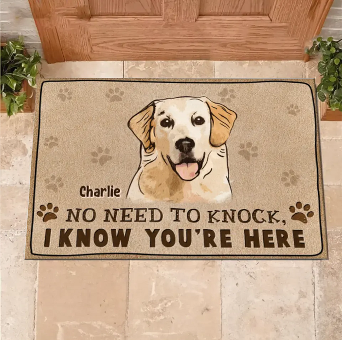 Custom Personalized Welcome Doormat - Upload Pet's Photos - Gift Idea For Dog Lover - No Need To Knock We Know You're Here