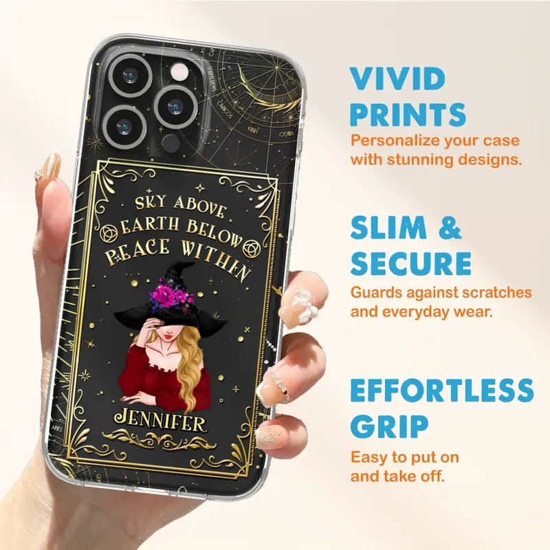 Custom Personalized Witch Tarrot Card Phone Case - Gift Idea For Witch/ Tarrot Lover - Sky Above Earth Below Peace Within - Case For iPhone/ Samsung