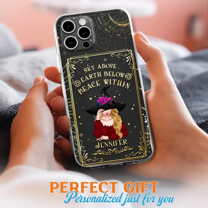 Custom Personalized Witch Tarrot Card Phone Case - Gift Idea For Witch/ Tarrot Lover - Sky Above Earth Below Peace Within - Case For iPhone/ Samsung