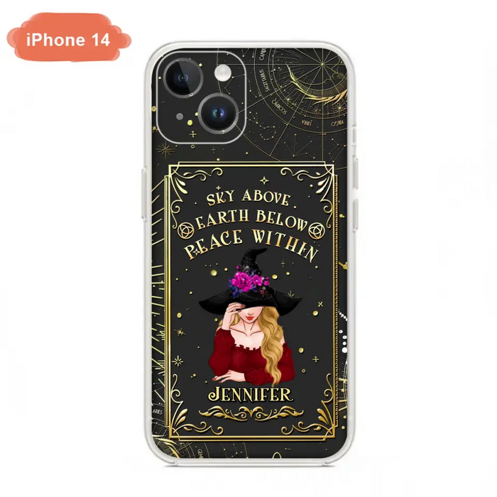 Custom Personalized Witch Tarrot Card Phone Case - Gift Idea For Witch/ Tarrot Lover - Sky Above Earth Below Peace Within - Case For iPhone/ Samsung