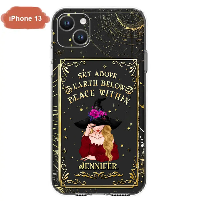 Custom Personalized Witch Tarrot Card Phone Case - Gift Idea For Witch/ Tarrot Lover - Sky Above Earth Below Peace Within - Case For iPhone/ Samsung