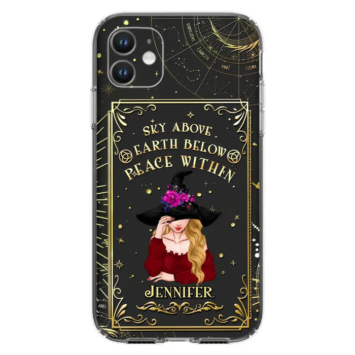 Custom Personalized Witch Tarrot Card Phone Case - Gift Idea For Witch/ Tarrot Lover - Sky Above Earth Below Peace Within - Case For iPhone/ Samsung