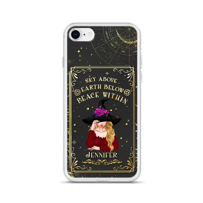 Custom Personalized Witch Tarrot Card Phone Case - Gift Idea For Witch/ Tarrot Lover - Sky Above Earth Below Peace Within - Case For iPhone/ Samsung