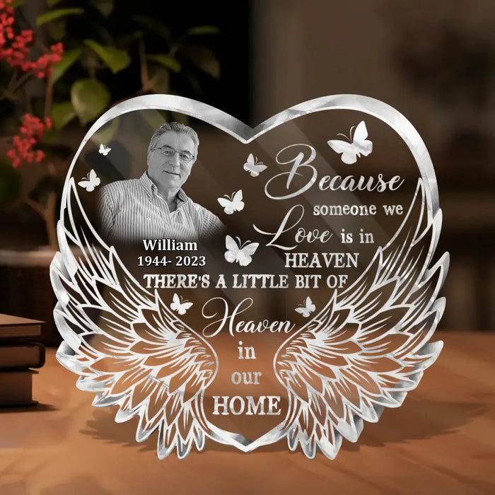 Custom Personalized In Loving Memory Acrylic Plaque - Memorial Gift Idea For Christmas/ Family Member - Upload Photo - Because Someone We Love Is In Heaven