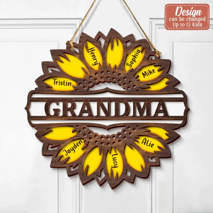 Custom Personalized Sunflower Fall 2 Layered Wooden Art - Upto 12 Kids - Gift Idea For Mom Grandma