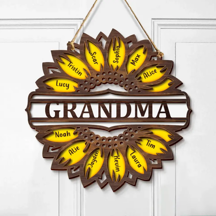 Custom Personalized Sunflower Fall 2 Layered Wooden Art - Upto 12 Kids - Gift Idea For Mom Grandma