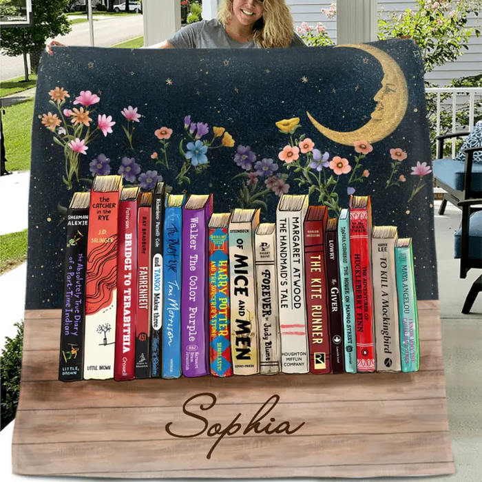 Custom Personalized Reading Girl Quilt/Fleece Throw Blanket - Gift Idea For Book Lover