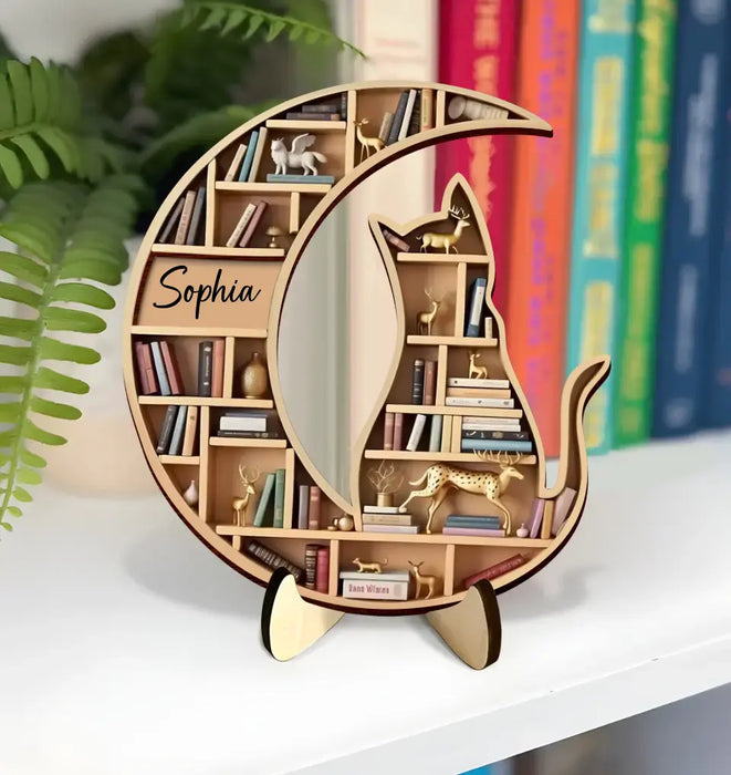 Custom Personalized Book And Cat 2 Layered Wooden Art - Gift Idea for Book/ Cat Lover