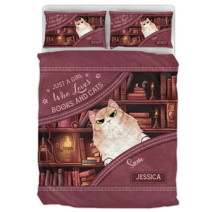 Custom Personalized Books And Cats Quilt Bed Sets - Gift Idea For Book/ Cat Lover - Just A Girl Who Loves Books And Cats