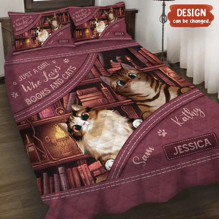 Custom Personalized Books And Cats Quilt Bed Sets - Gift Idea For Book/ Cat Lover - Just A Girl Who Loves Books And Cats