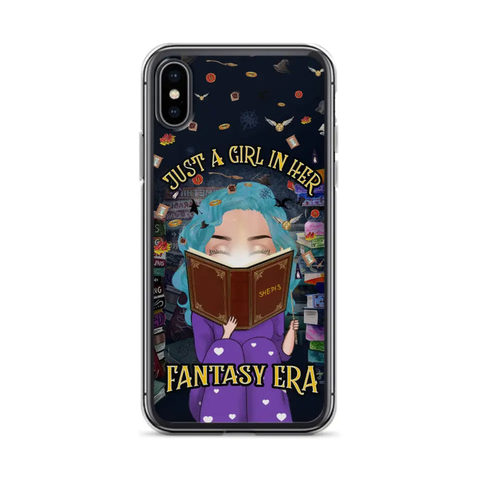 Custom Personalized Reading Book Phone Case - Gift Idea For Book Lovers - Just A Girl In Her Fantasy Era - Case For iPhone/ Samsung