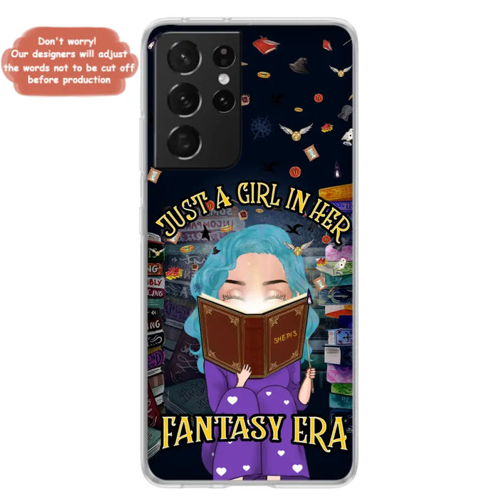 Custom Personalized Reading Book Phone Case - Gift Idea For Book Lovers - Just A Girl In Her Fantasy Era - Case For iPhone/ Samsung