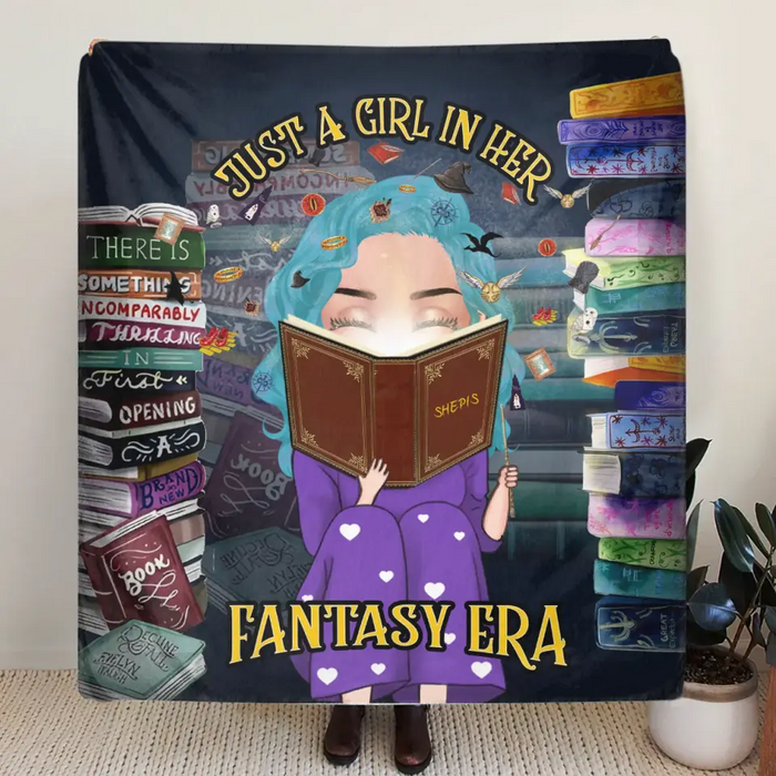 Custom Personalized Reading Book Quilt/Fleece Throw Blanket - Gift Idea For Books Lover - Just A Girl In Her Fantasy Era